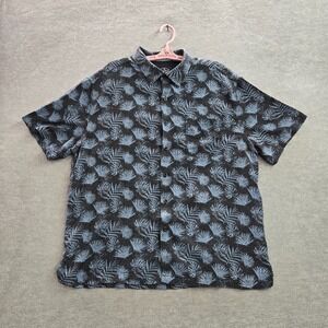Nat Nast Men Shirt XL Black Floral Silk Cotton Palm Trees Short Sleeve Logo